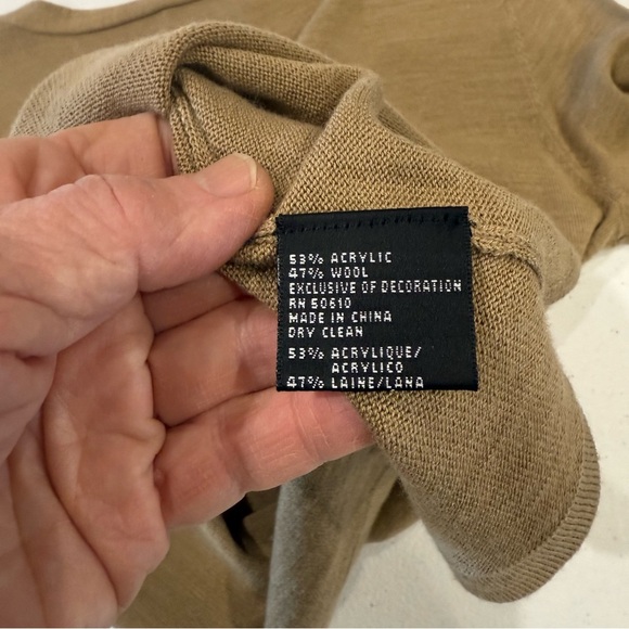 Vintage 1980’s Kasper Sweater Wool Blend V-neck Scroll Embroidery Taupe Size Med - Picture 9 of 10